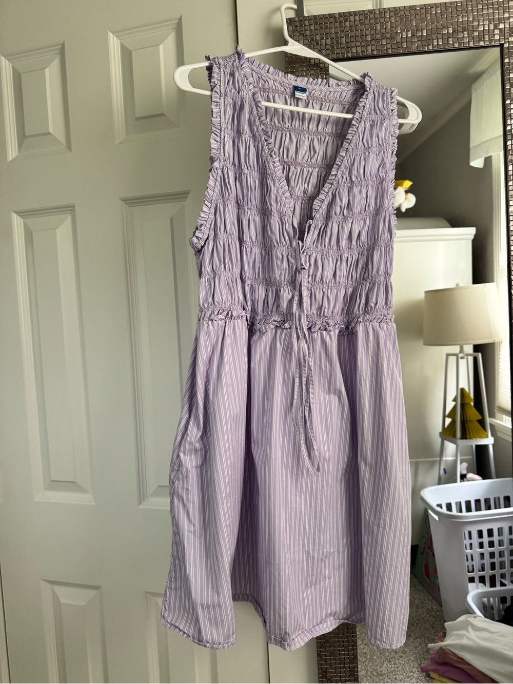 Womens Lavender Sleeveless Smocked Dress